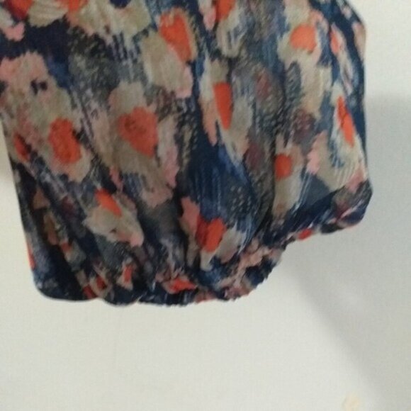 LOGO by Lori Goldstein floral Blouse sheer Patchwork Ruffles Blue women S boho - Picture 9 of 11